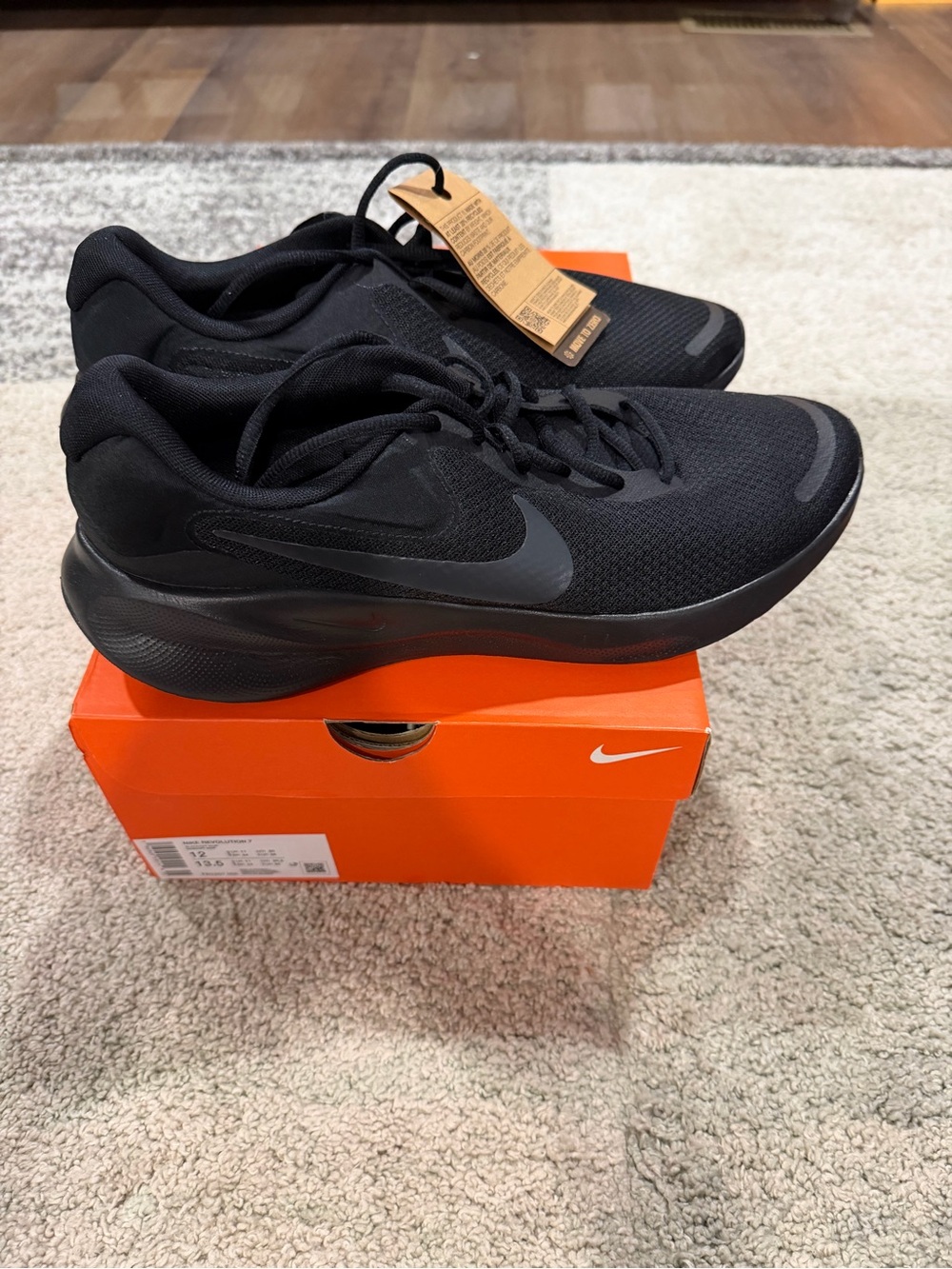 Nike Revolution 7 Running Shoes Black Off Noir Men’s Size 12